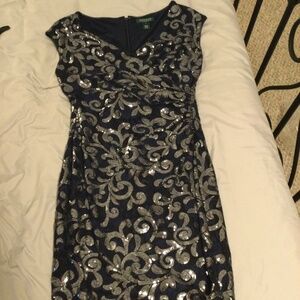 Ralph Lauren Blue and Silver sequined Sparkle Dress size 8